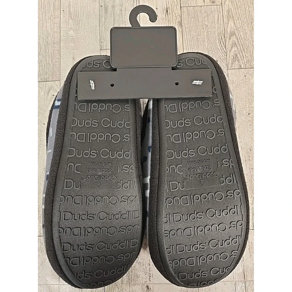 Cuddl Duds Slippers Boys Size Large (5-6) Black Gray Printed Glitch Fleece NEW